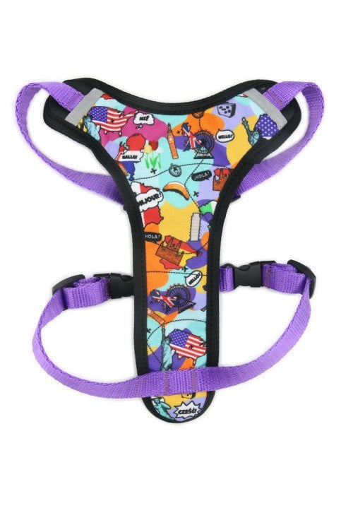 Travel print pressure-free dog harness, front view