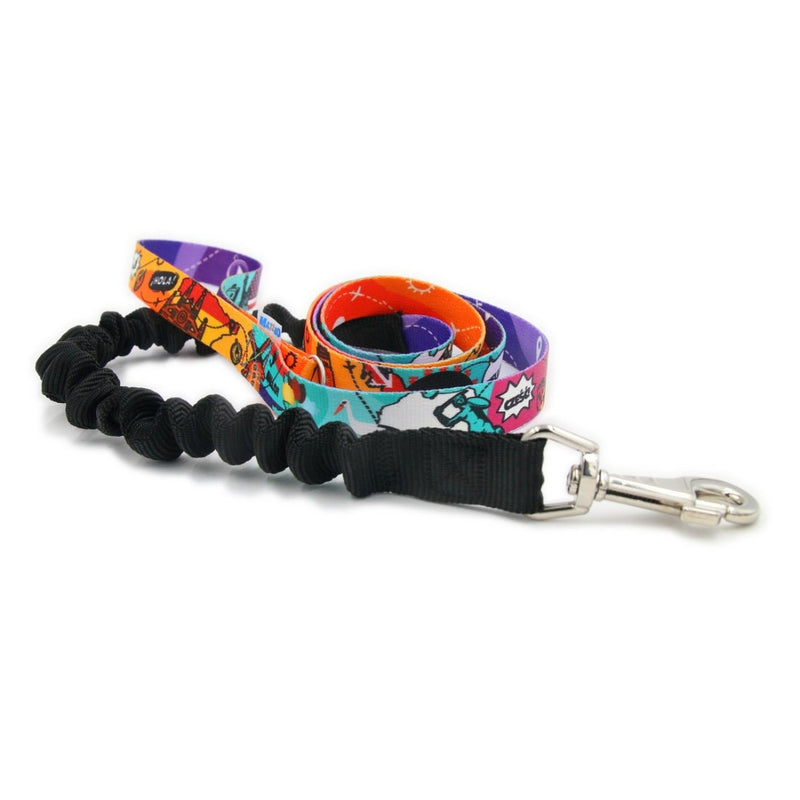 Travel print shock-absorbing dog lead with bungee section